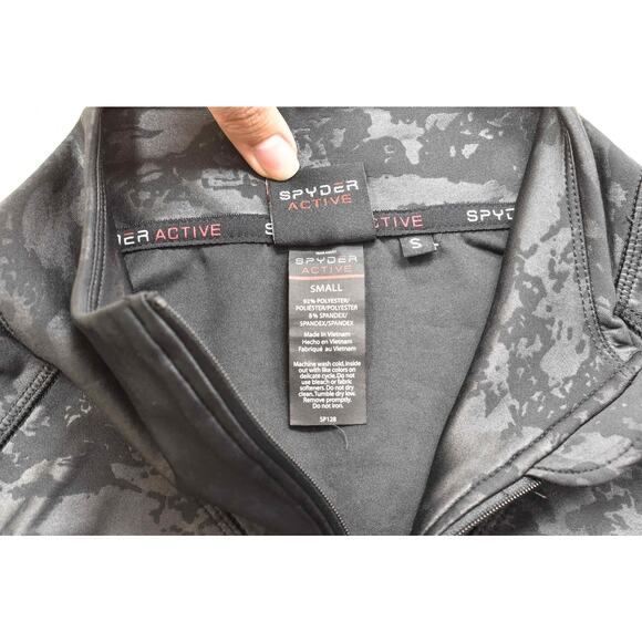 Spyder Active Black Camo 1/4 Zip Long Sleeve Pullover Regular Size S Polyester - Picture 7 of 8